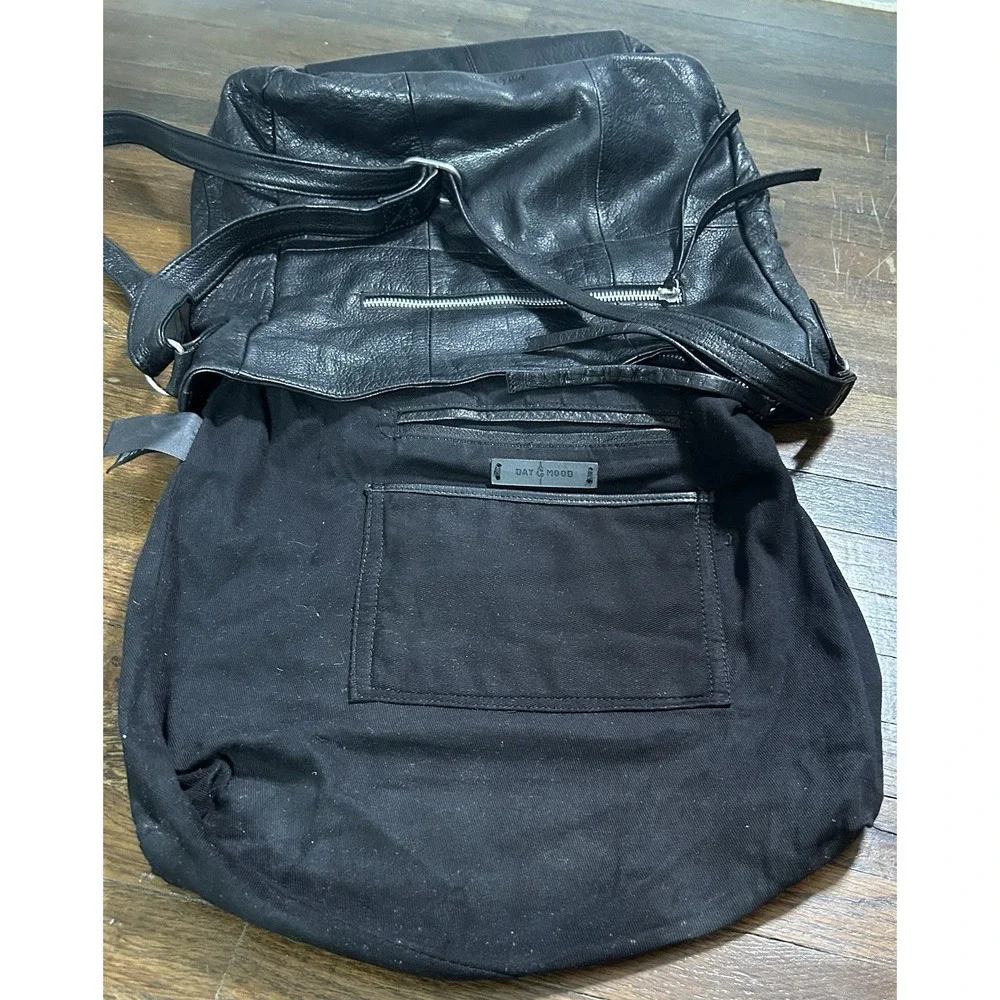 Day & Mood Isa Hobo Black Leather Detailed Large Shoulder Bag w/ Strap Excellent